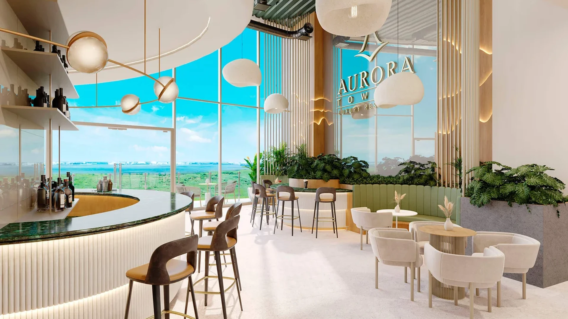 Image of a Residents' Lounge, featuring Lounge Bar and Panoramic Water Views.