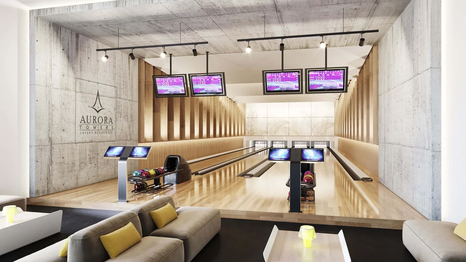 Image of a Private Bowling Alley, featuring Entertainment Lounge and Modern Design.