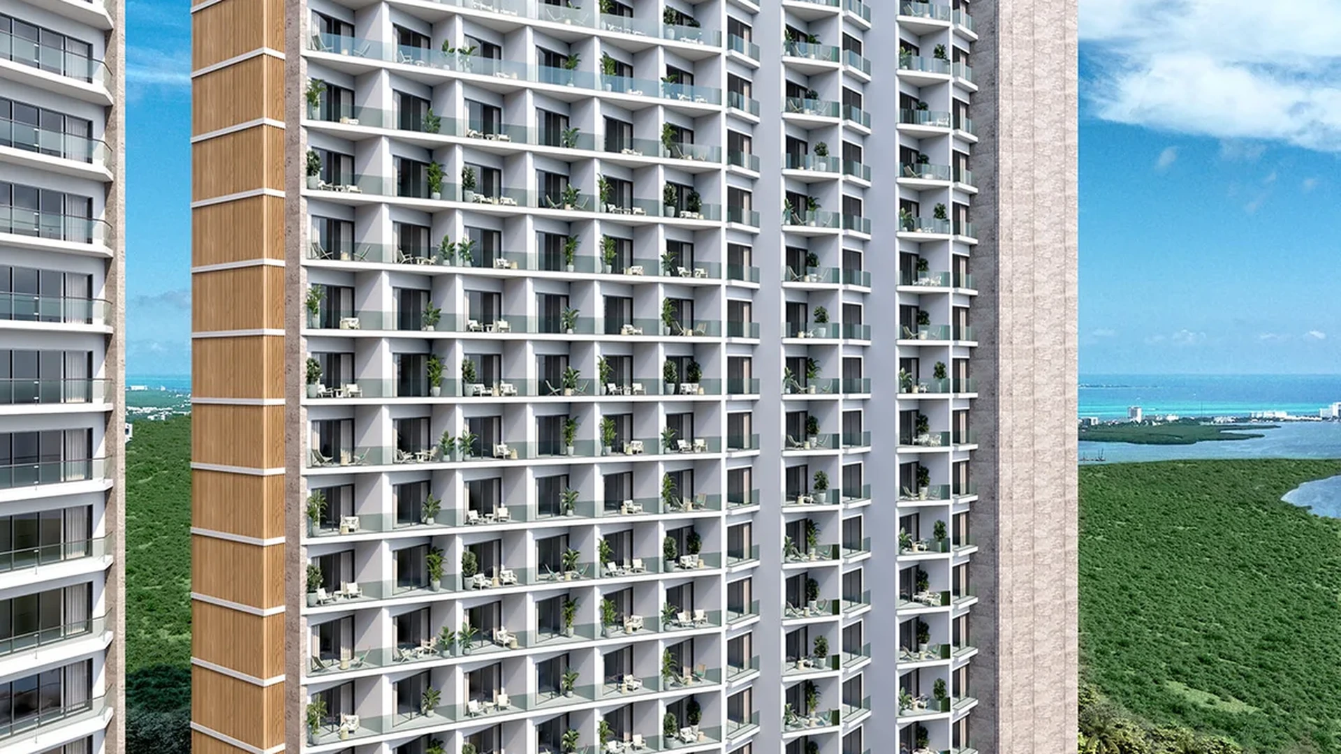 Image of a Luxury High-Rise, featuring Resort-Style Pool and Private Balconies.