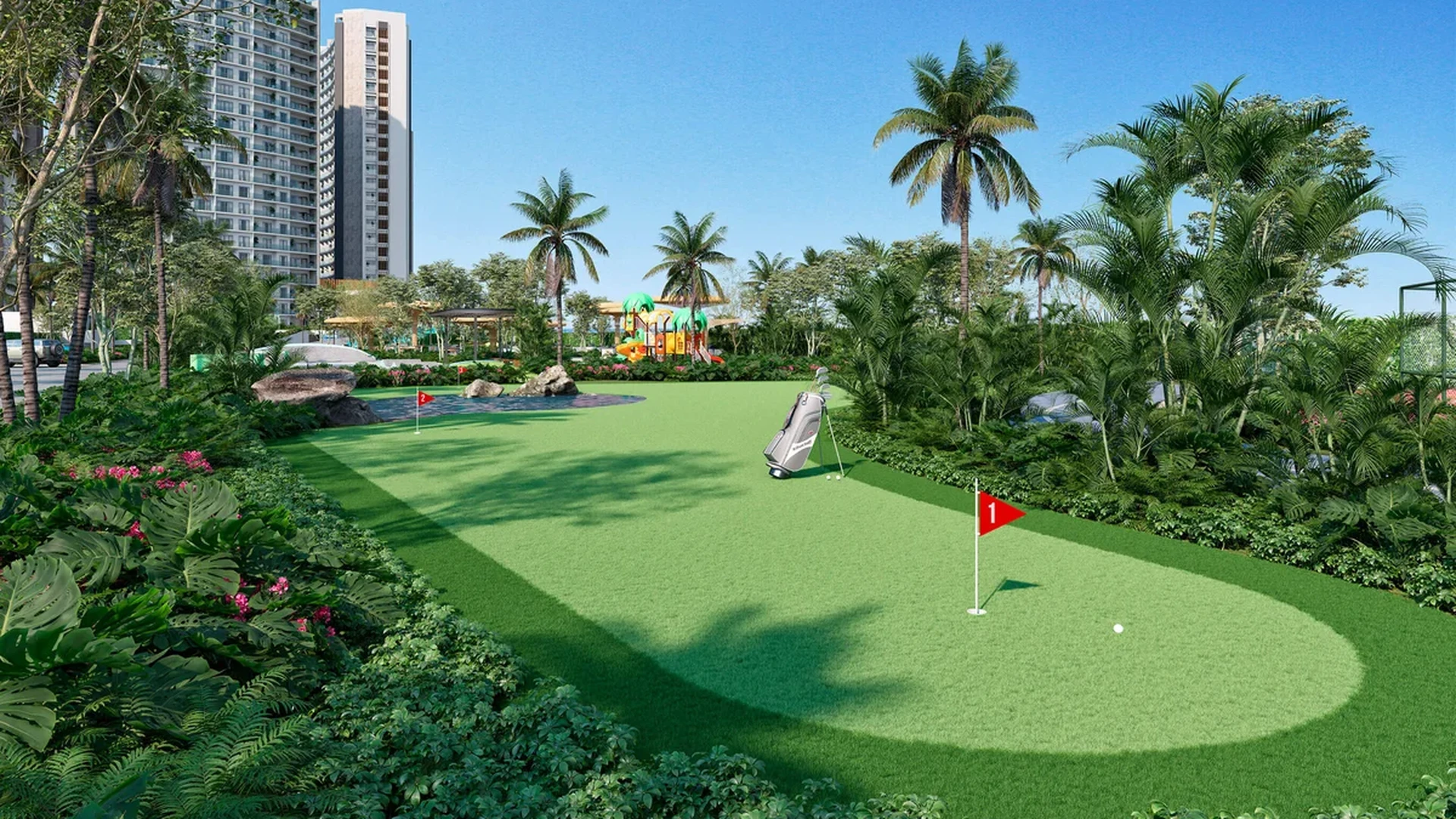 Image of a Putting Green, featuring Landscaped Gardens and Tropical Landscaping.