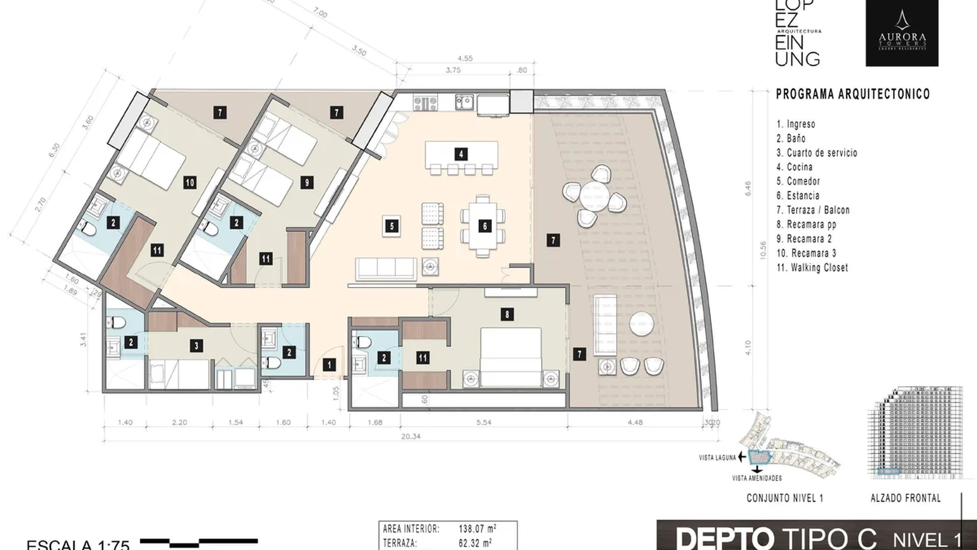 Image of a Three-Bedroom Apartment, featuring Spacious Terrace and Open Concept Living.