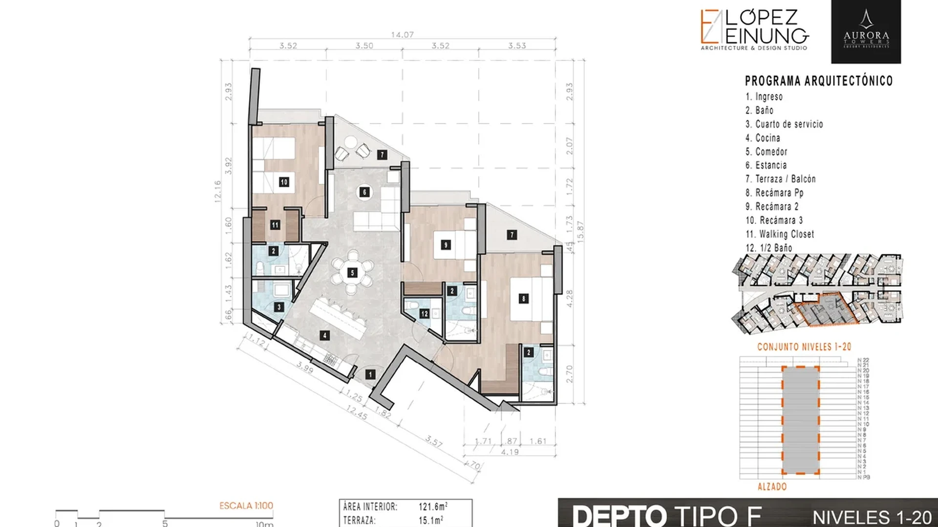 Image of a Architectural Floor Plan, featuring Three-Bedroom Apartment and Open Concept Living.