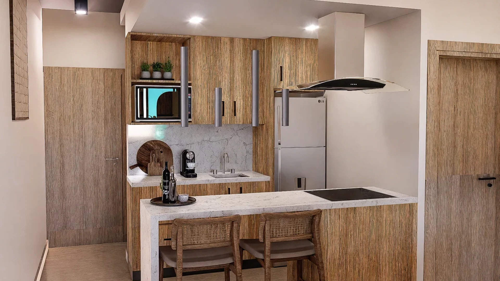 A bottom-center view of a Kitchen & dining room table featuring wood and flooring.