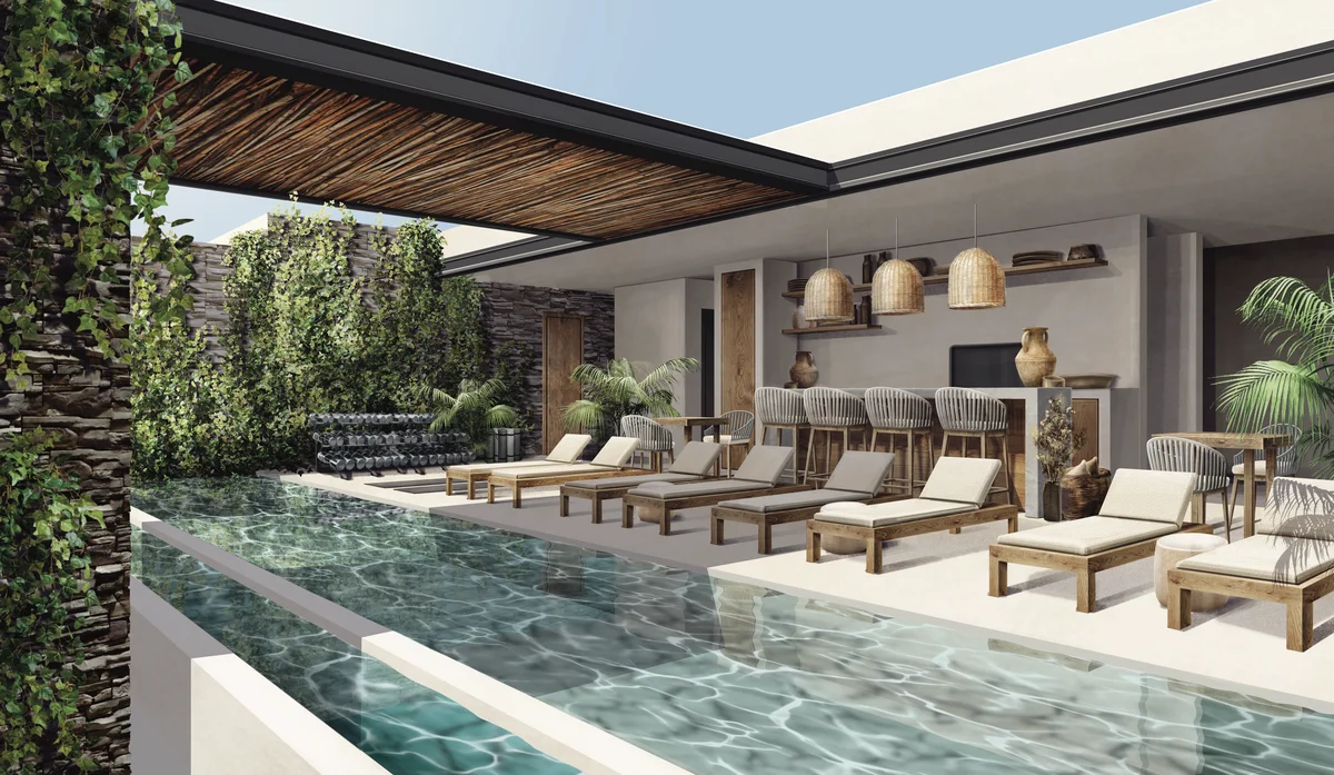 Image of a Pool Deck, featuring Outdoor Lounge and Covered Patio.