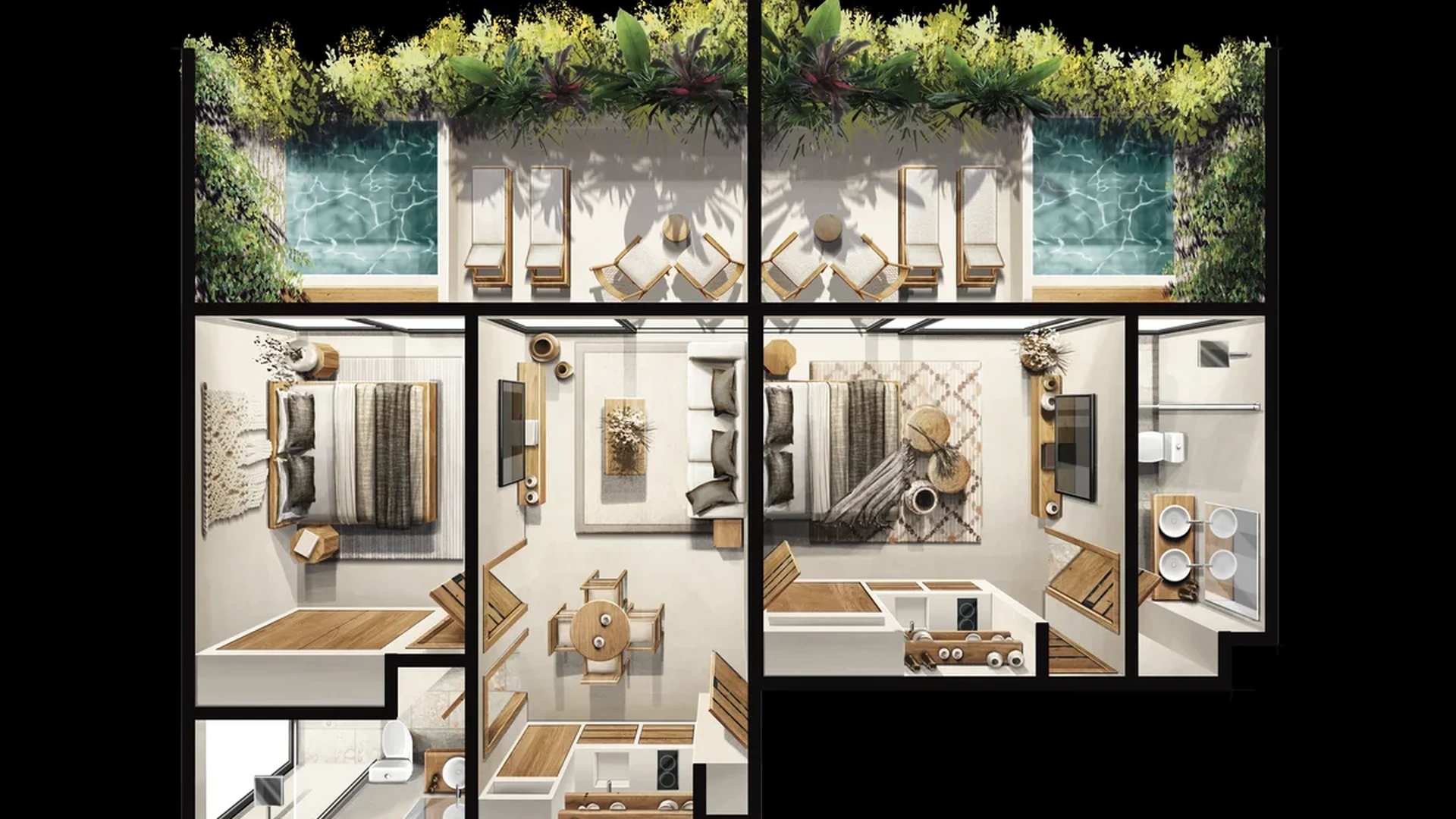 Image of a Floor Plan Rendering, featuring Private Plunge Pool and Private Terrace.