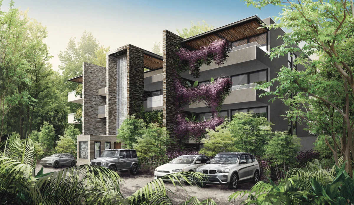 Image of a Luxury Apartments, featuring Contemporary Architecture and Stacked Stone Facade.