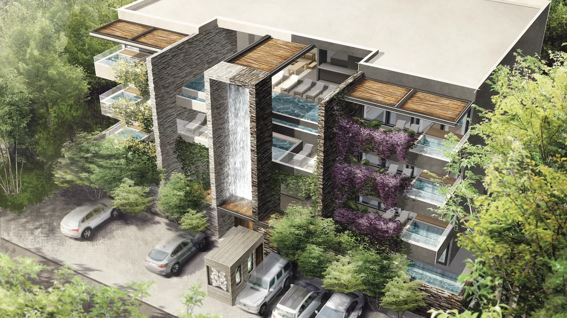 Image of a Luxury Condominiums, featuring Modern Architecture and Private Balcony Pools.