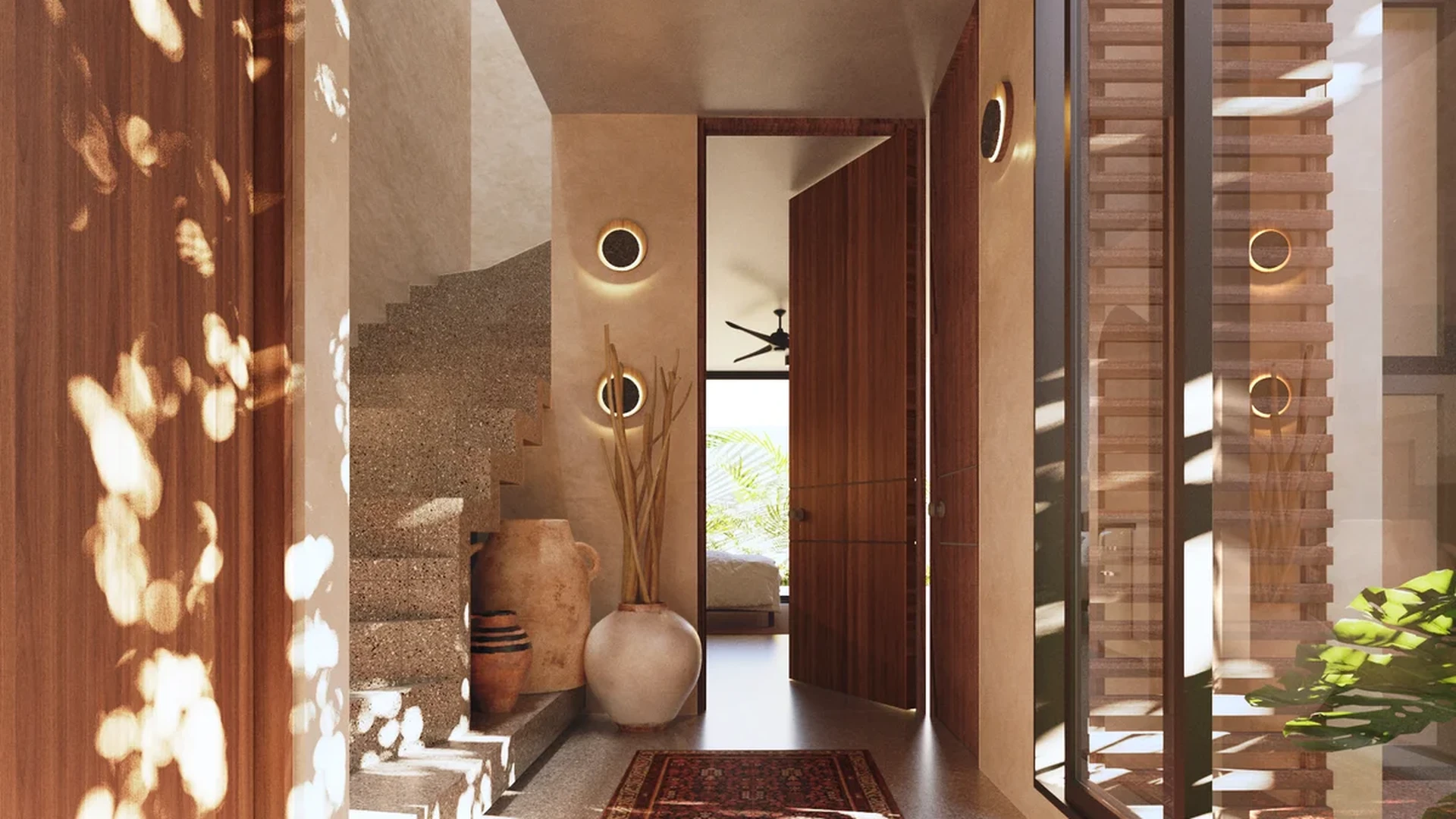 Image of a Architectural Hallway, featuring Terrazzo Flooring and Sunlit Interior.