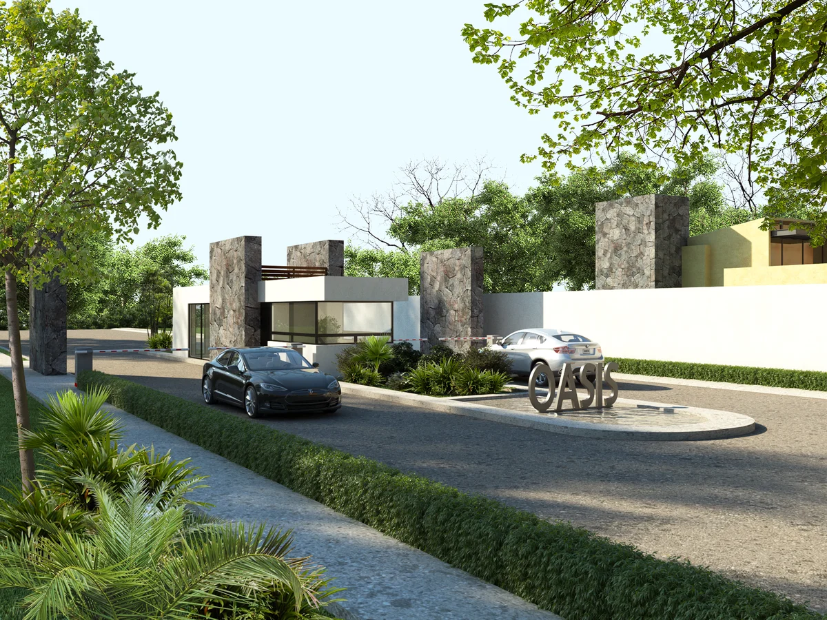 Image of a Gated Community, featuring Modern Architecture and Security Gatehouse.