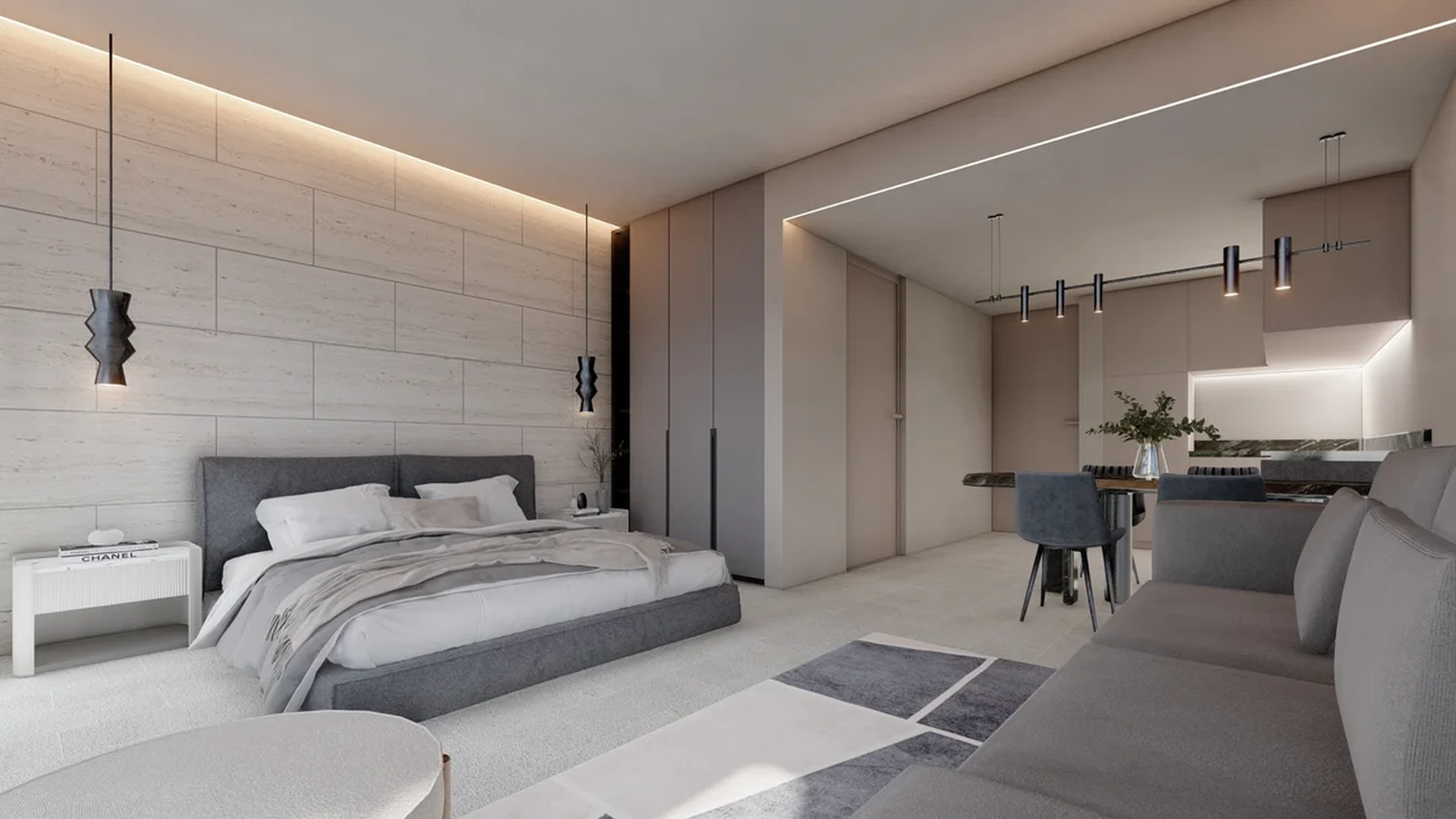 Image of a Studio Apartment, featuring Open Concept Living and Modern Interior.