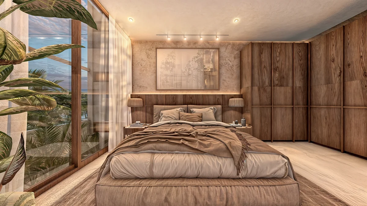 Image of a Master Bedroom, featuring Ocean View and Floor-to-Ceiling Windows.