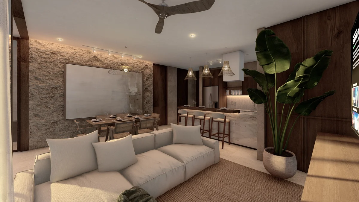 Image of a Open Concept Living, featuring Gourmet Kitchen and Dining Area.