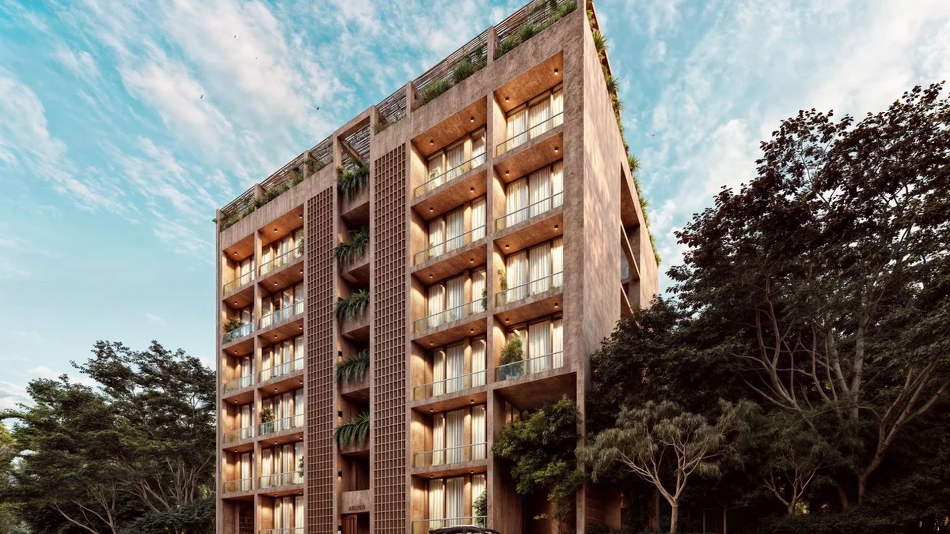 Image of a Modern Apartment Building, featuring Architectural Rendering and Private Balconies.