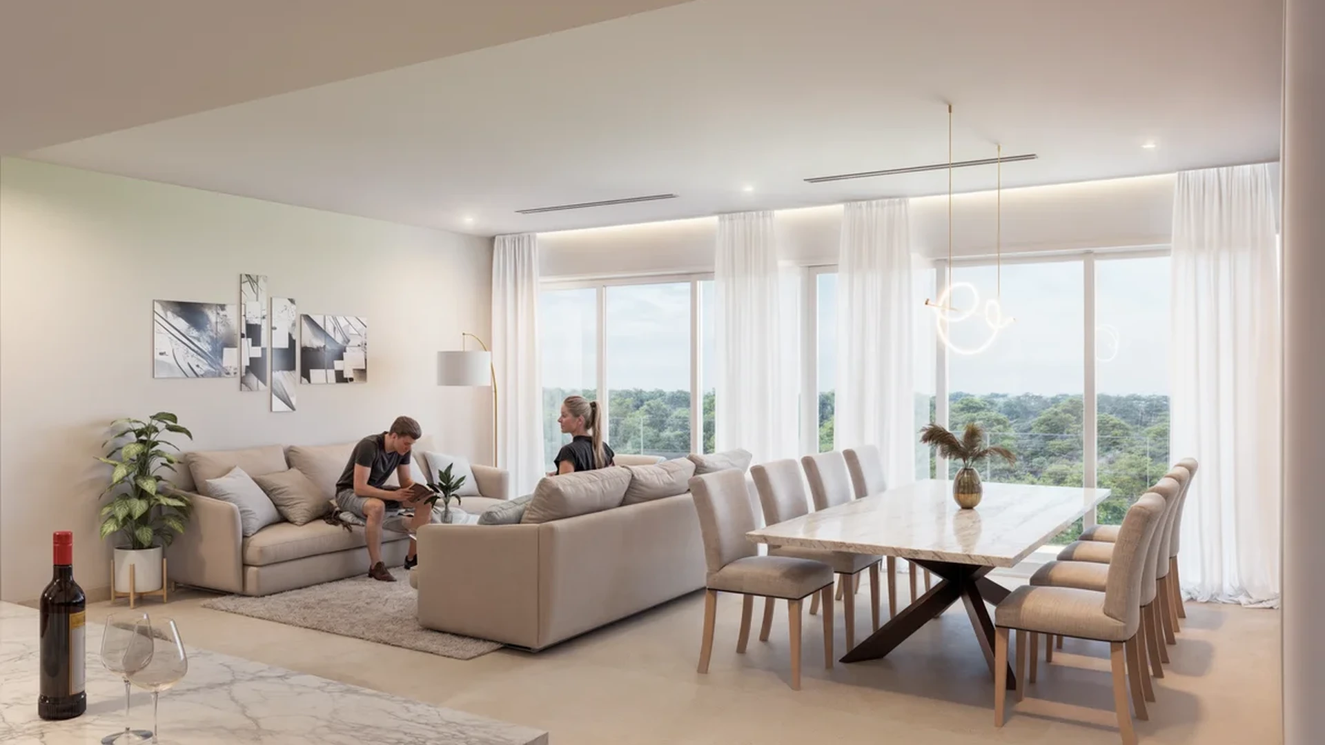 Image of a Open-Concept Living, featuring Living & Dining Area and Marble Countertops.