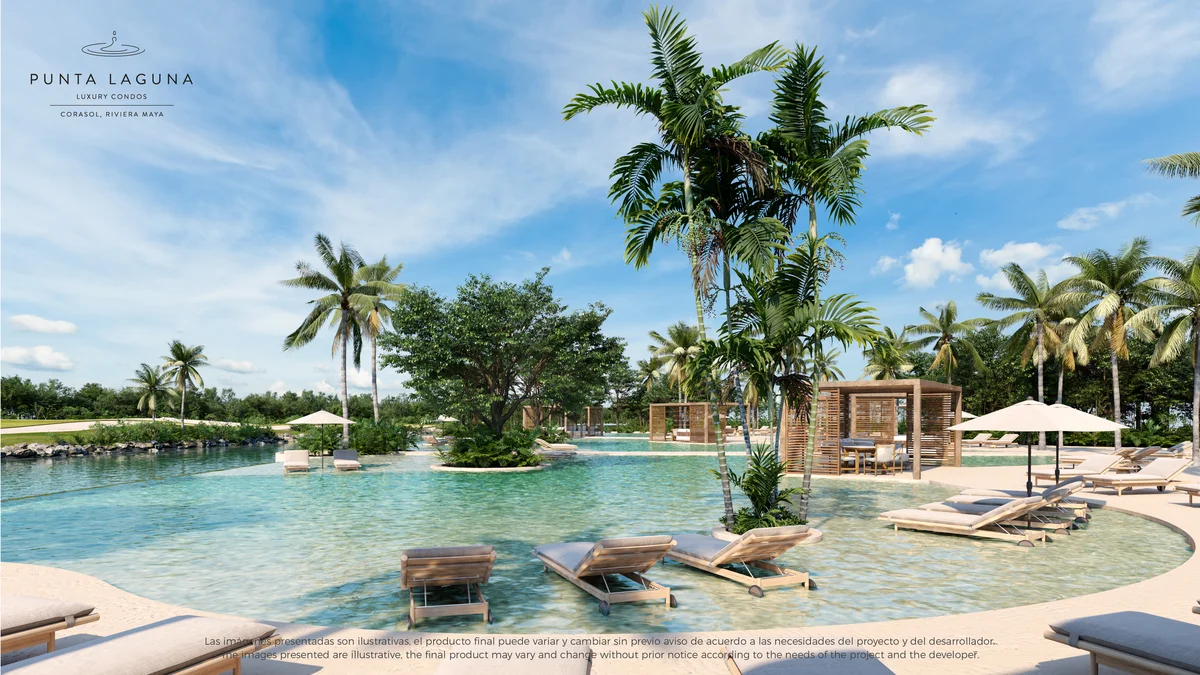 Image of a Lagoon-Style Pool, featuring Resort Amenity Area and Poolside Cabanas.