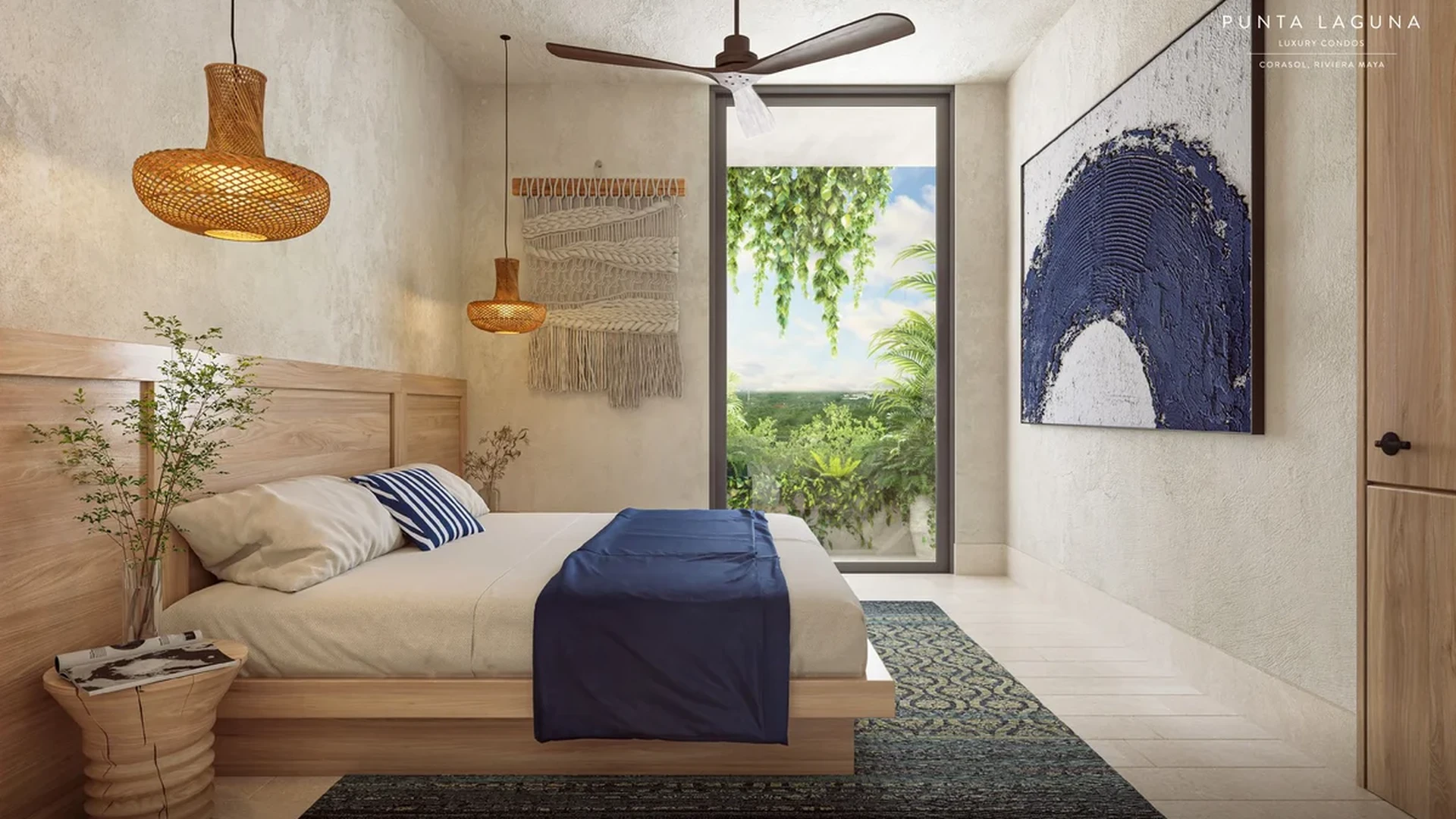 Image of a Master Bedroom, featuring Jungle View and Boho-Chic Decor.
