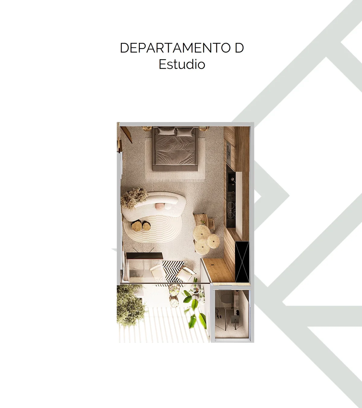 Image of a Studio Apartment, featuring 3D Floor Plan and Open Concept Living.