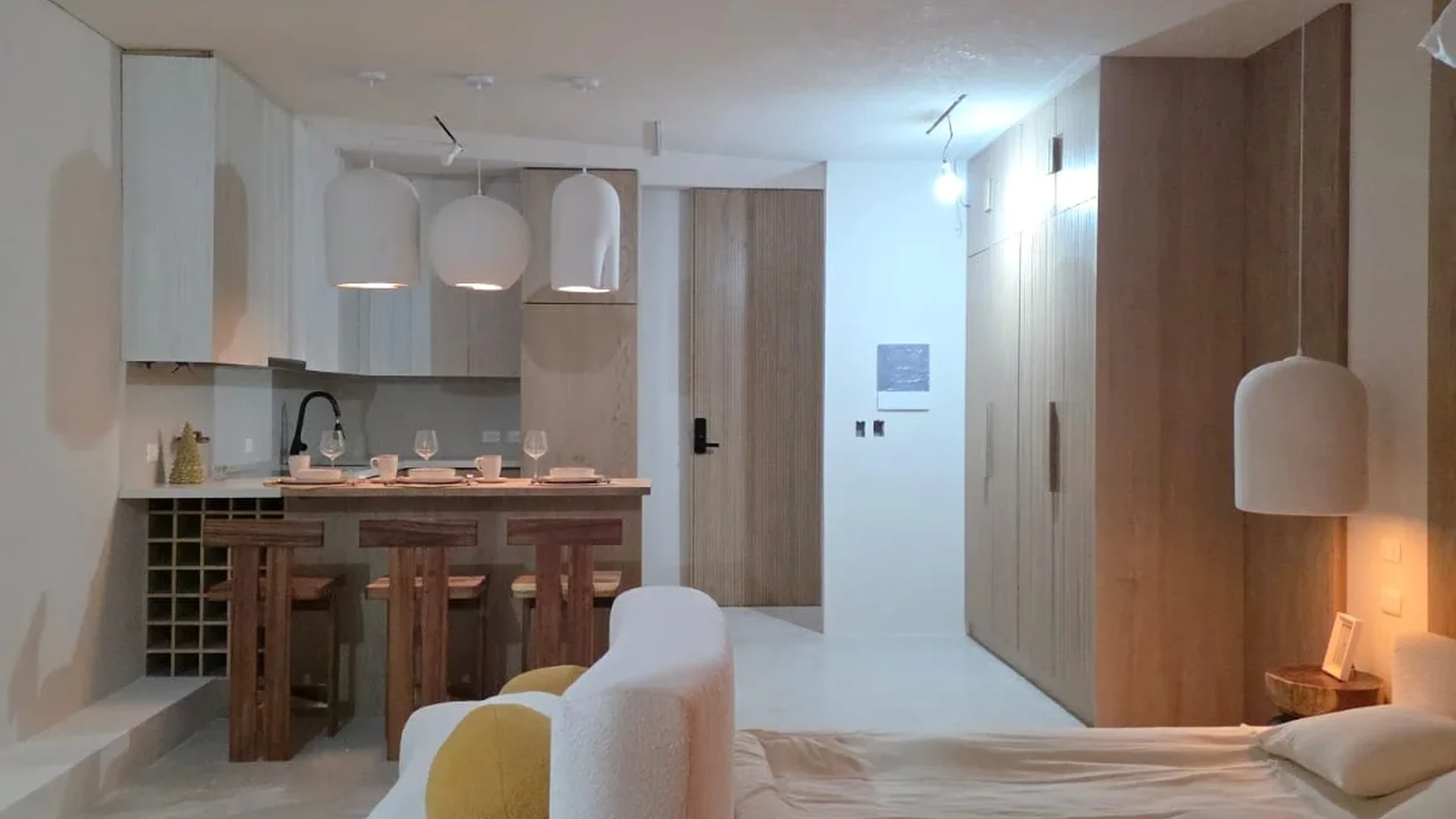 Image of a Studio Apartment, featuring Japandi Style and Minimalist Design.