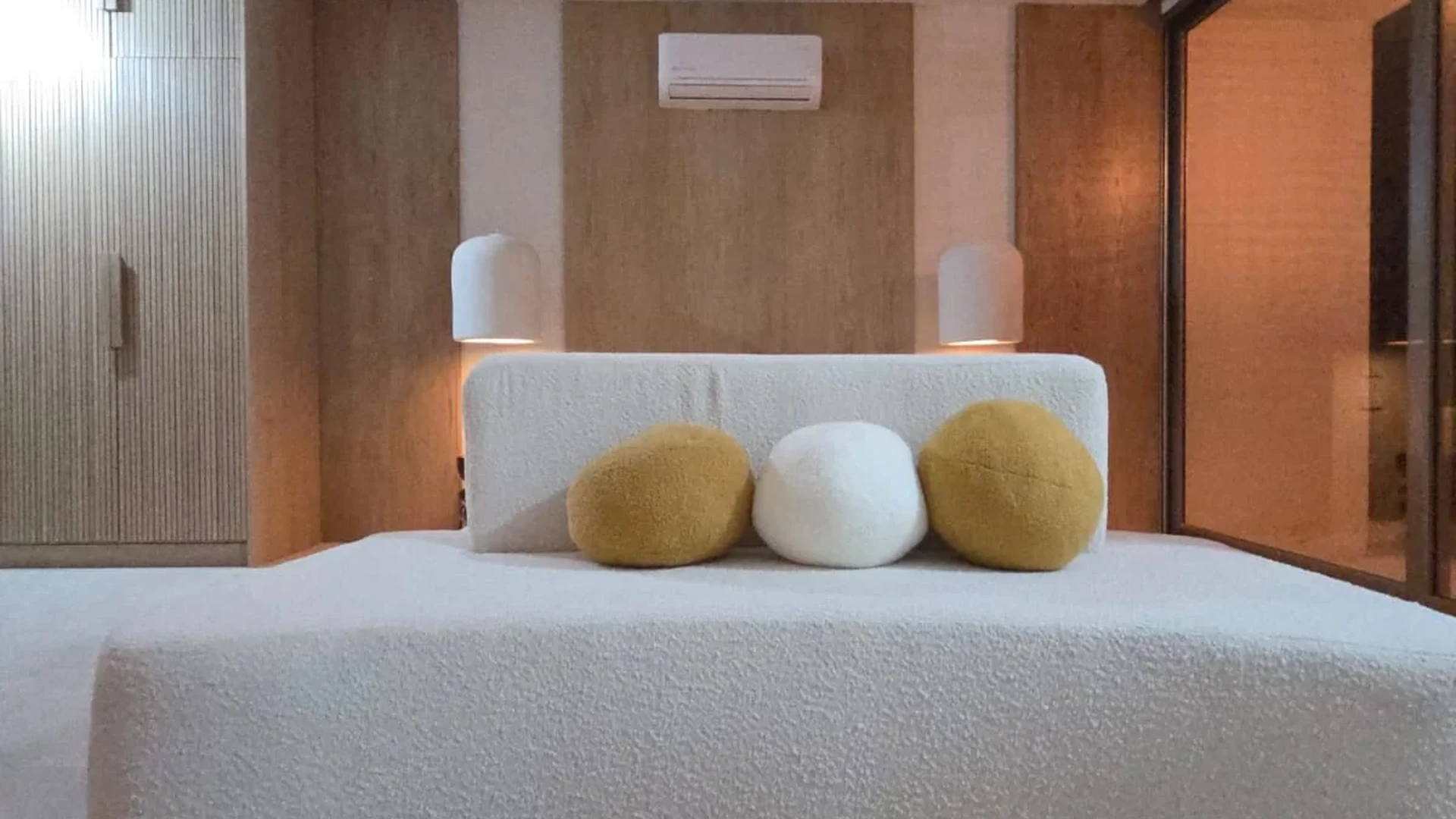 Image of a Minimalist Bedroom, featuring Japandi Style and Wood Accent Walls.