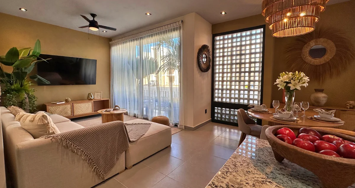 Image of a Open Concept Living, featuring Living and Dining Area and Boho Chic Interior.