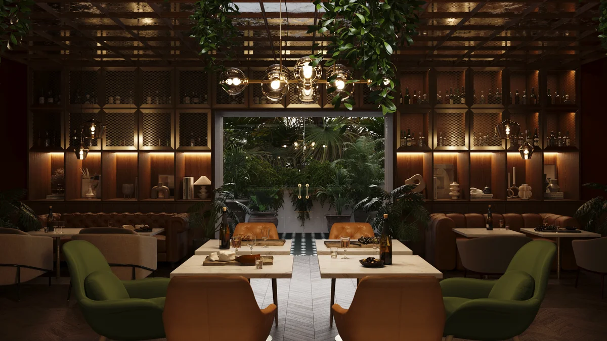 Image of a Lounge, featuring Restaurant Bar and Luxury Interior.