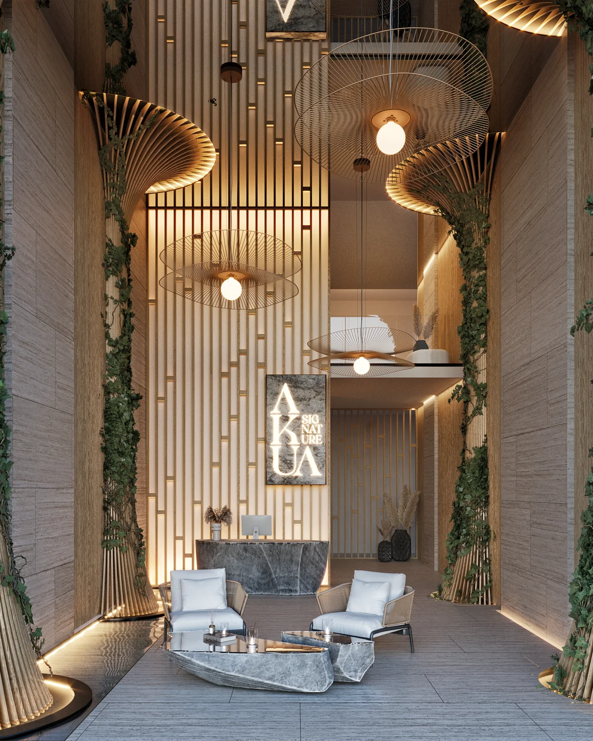 Image of a Luxury Lobby, featuring Reception Area and Double-Height Ceiling.