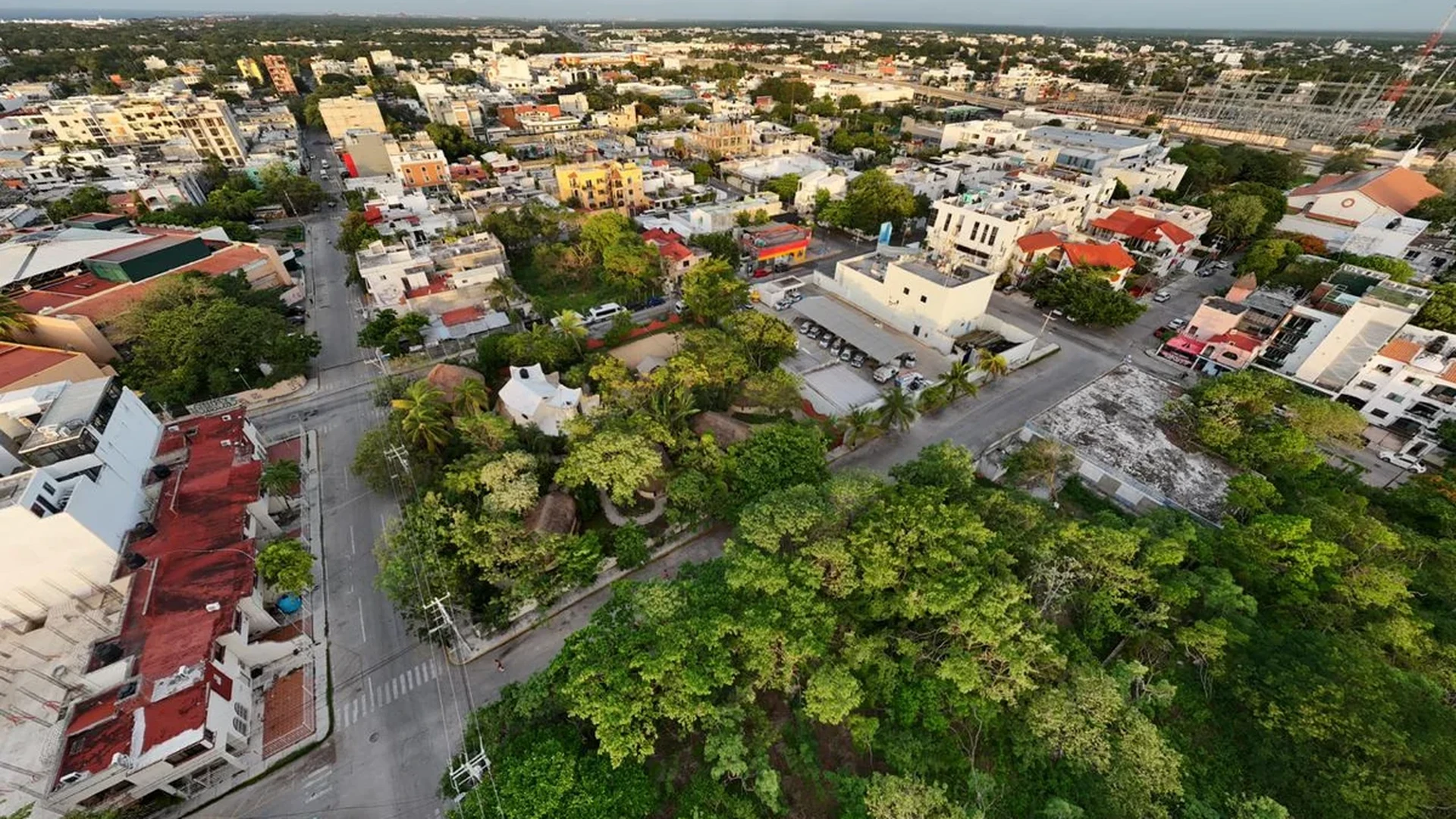 Image of a Aerial City View, featuring Tropical Urban Landscape and Lush Greenery.