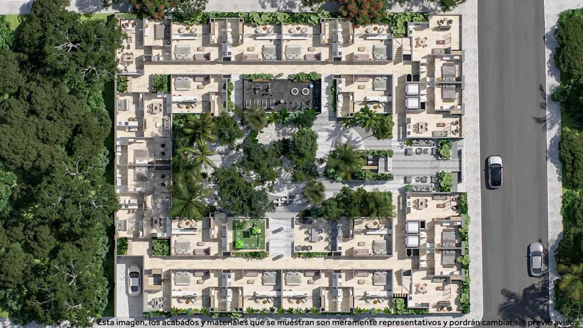 Image of a Architectural Rendering, featuring Condominium Complex and Central Courtyard.