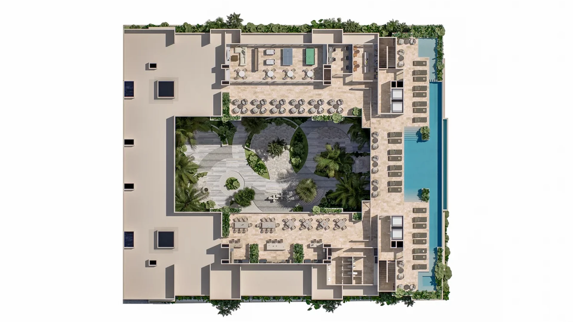 Image of a 3D Floor Plan, featuring Rooftop Terrace and Pool Deck.