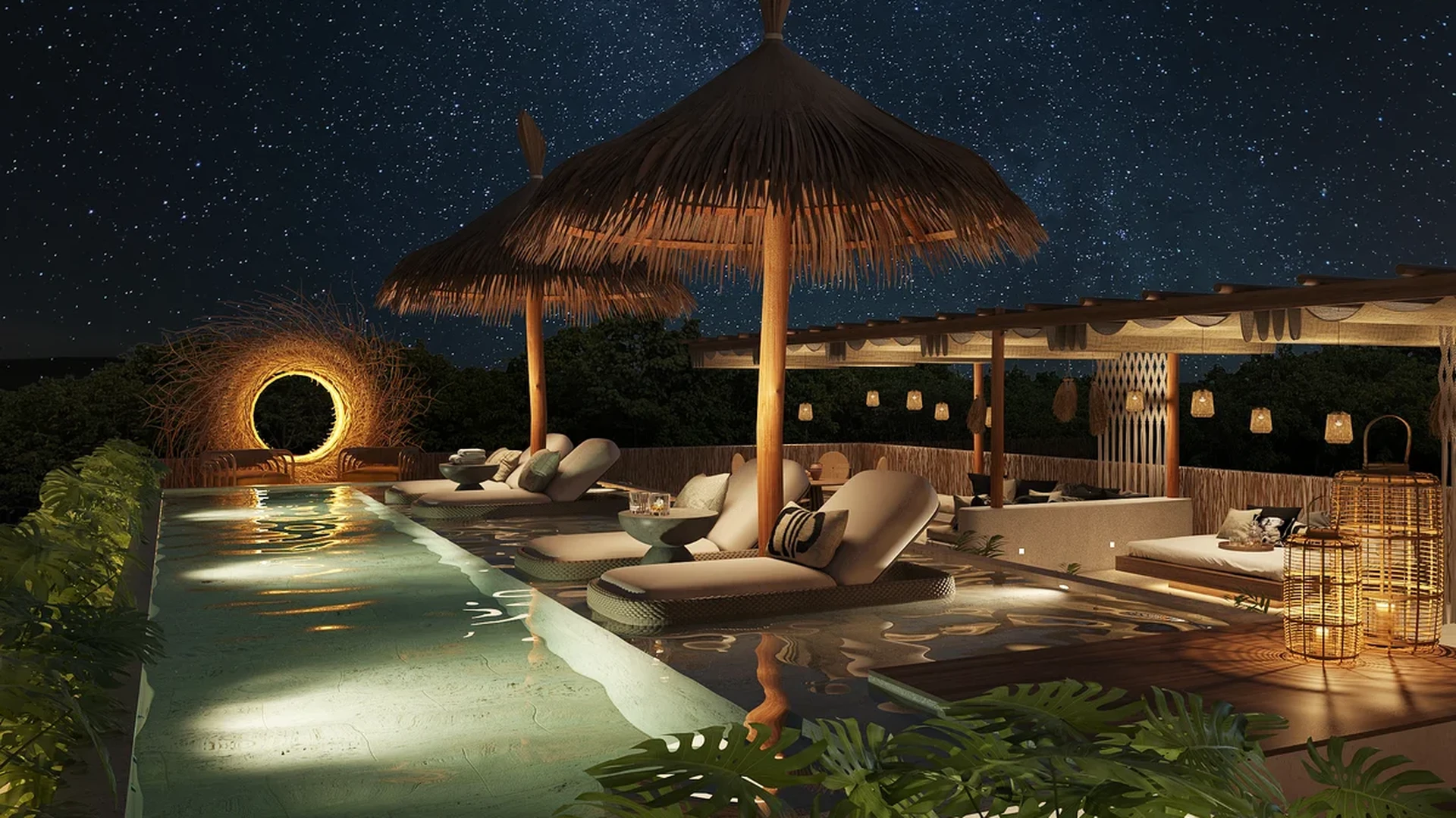 Image of a Rooftop Pool, featuring Poolside Lounge and Stargazing Terrace.
