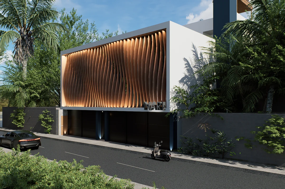 Image of a Modern Architecture, featuring Architectural Wood Facade and Luxury Residence.