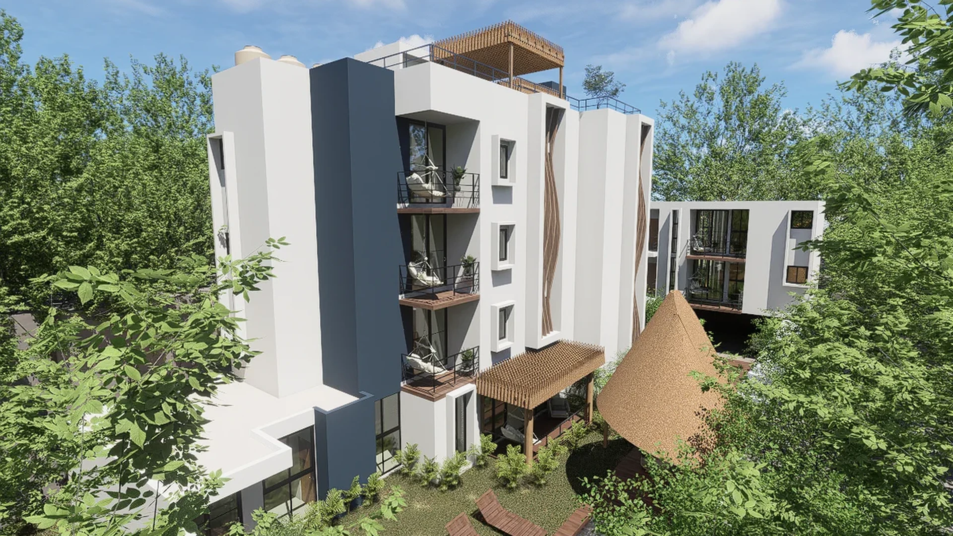 Image of a Modern Condominium, featuring Jungle View and Private Balconies.