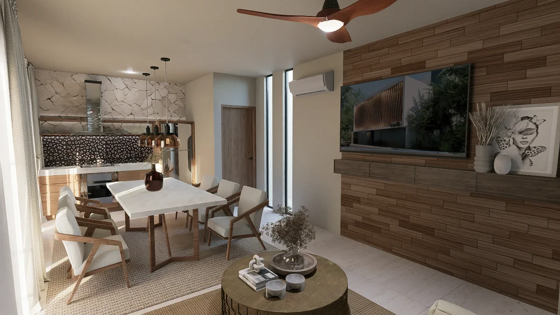 Image of a Open-Concept Living, featuring Dining Area and Modern Kitchen.