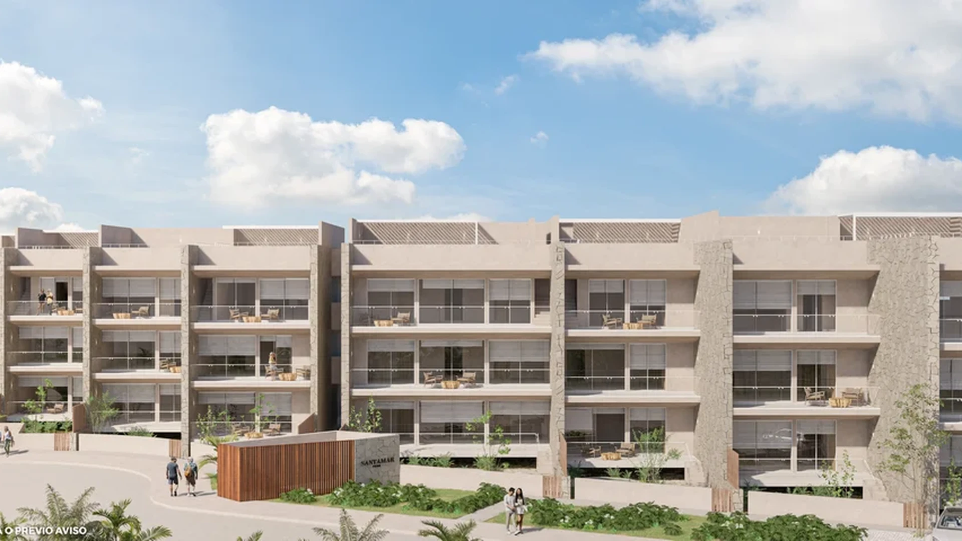 Image of a Modern Apartment Complex, featuring Private Balconies and Stone Facade.