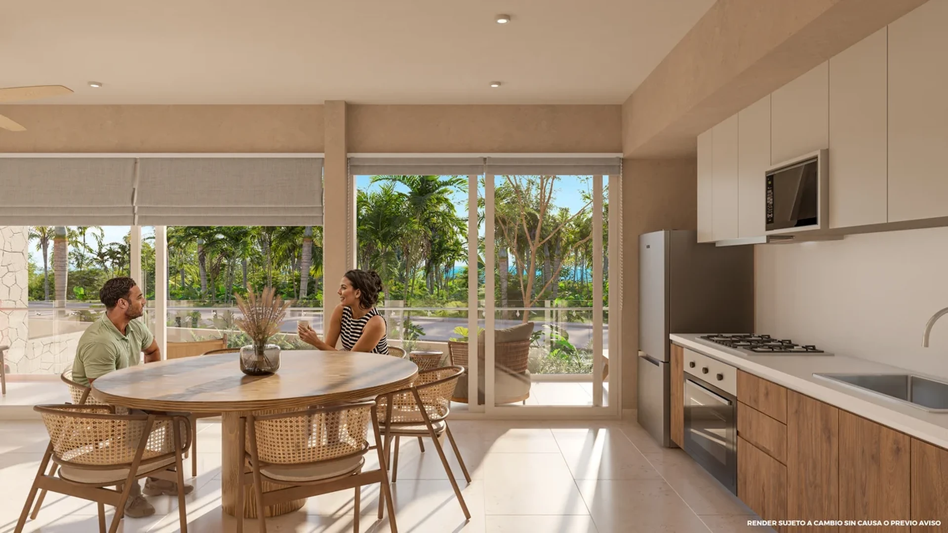 Image of a Open-Concept Living, featuring Kitchen-Dining Area and Ocean View Balcony.