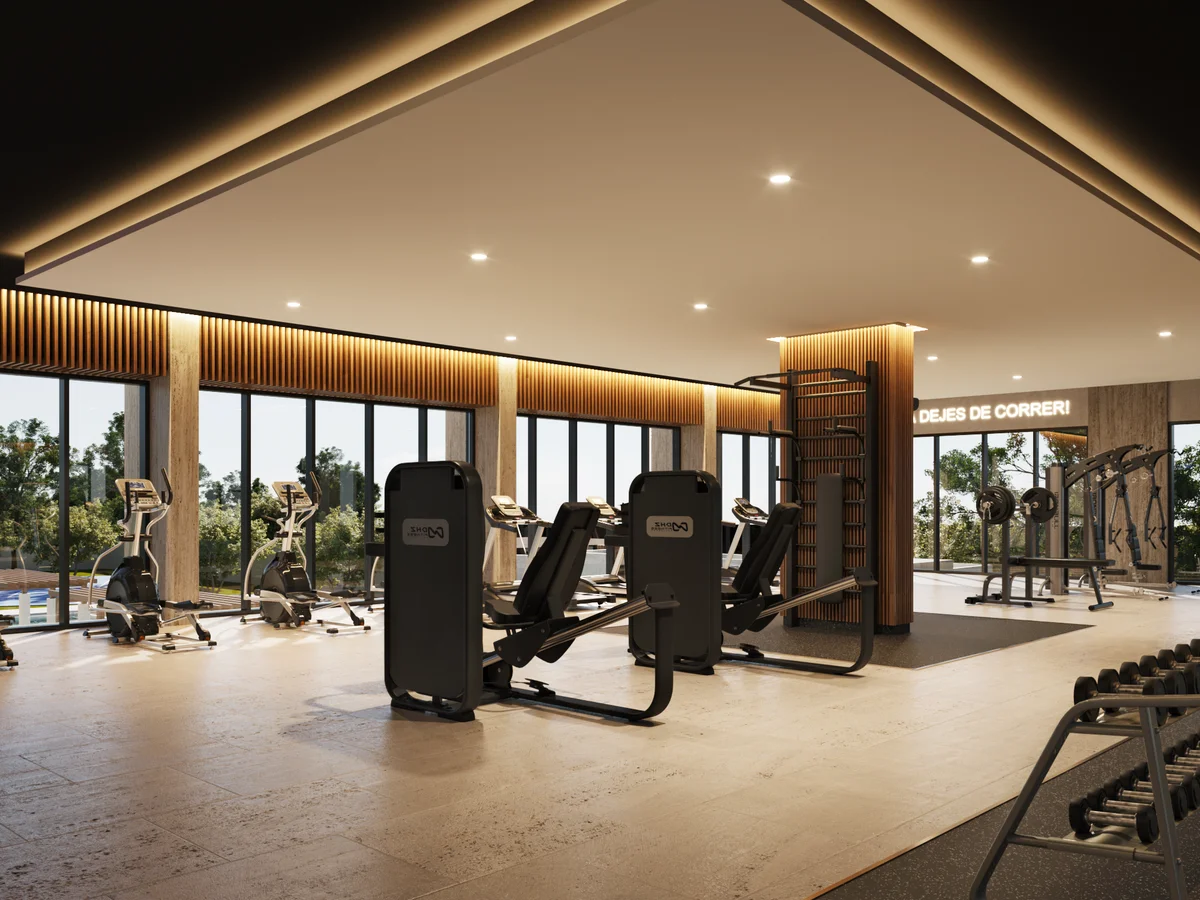 Image of a Fitness Center, featuring Modern Gym and Weight Training Area.