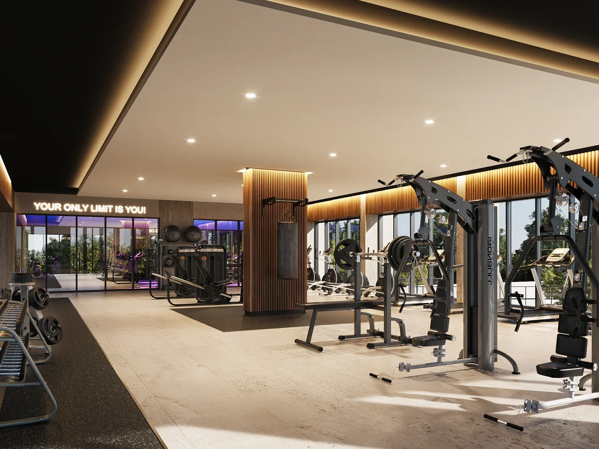 Image of a Fitness Center, featuring Modern Gym and Weight Training Area.