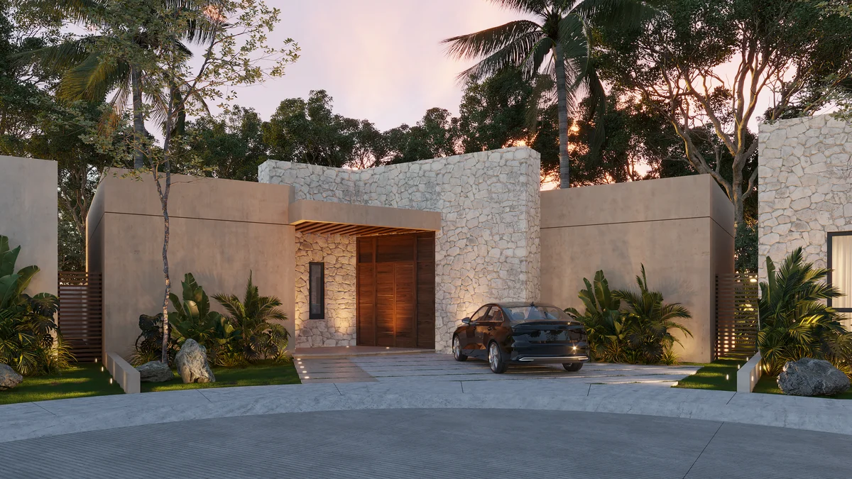 Image of a Modern Villa, featuring Stone Facade and Luxury Exterior.