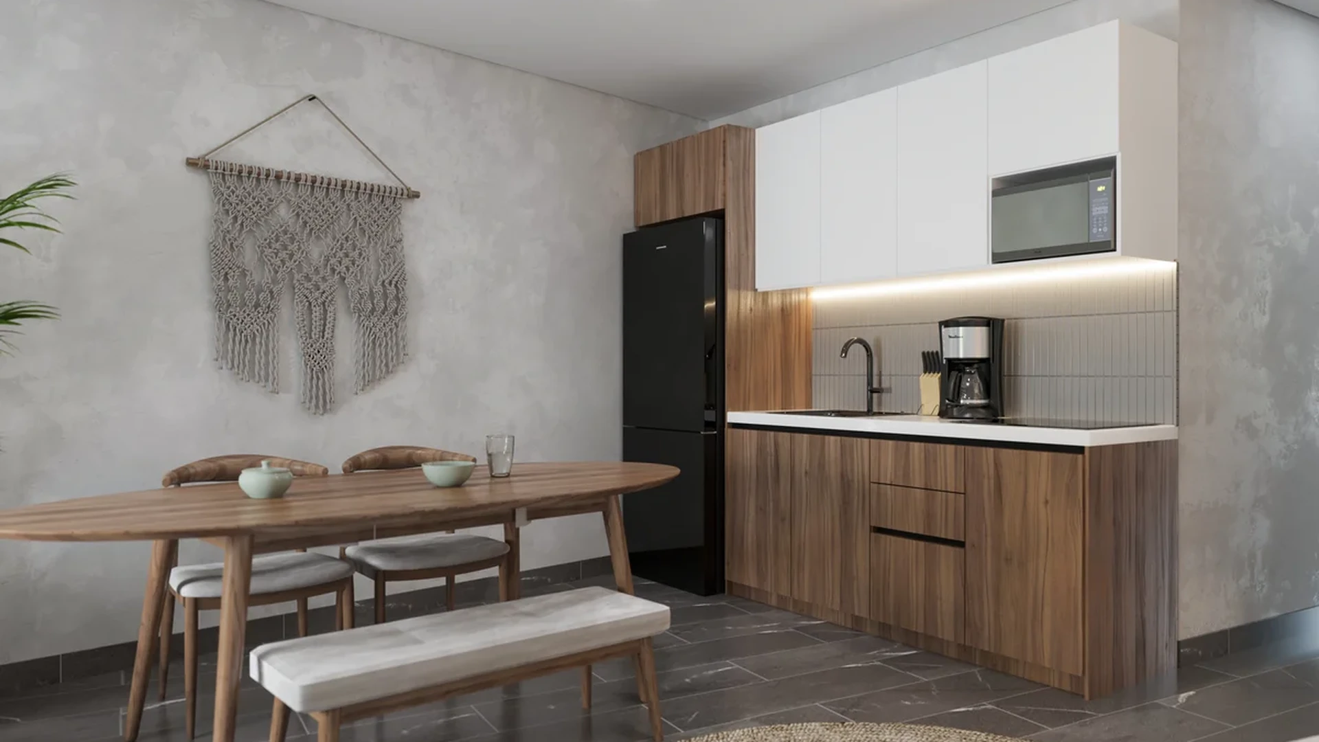 Image of a Modern Kitchenette, featuring Open-Concept Living and Dining Nook.