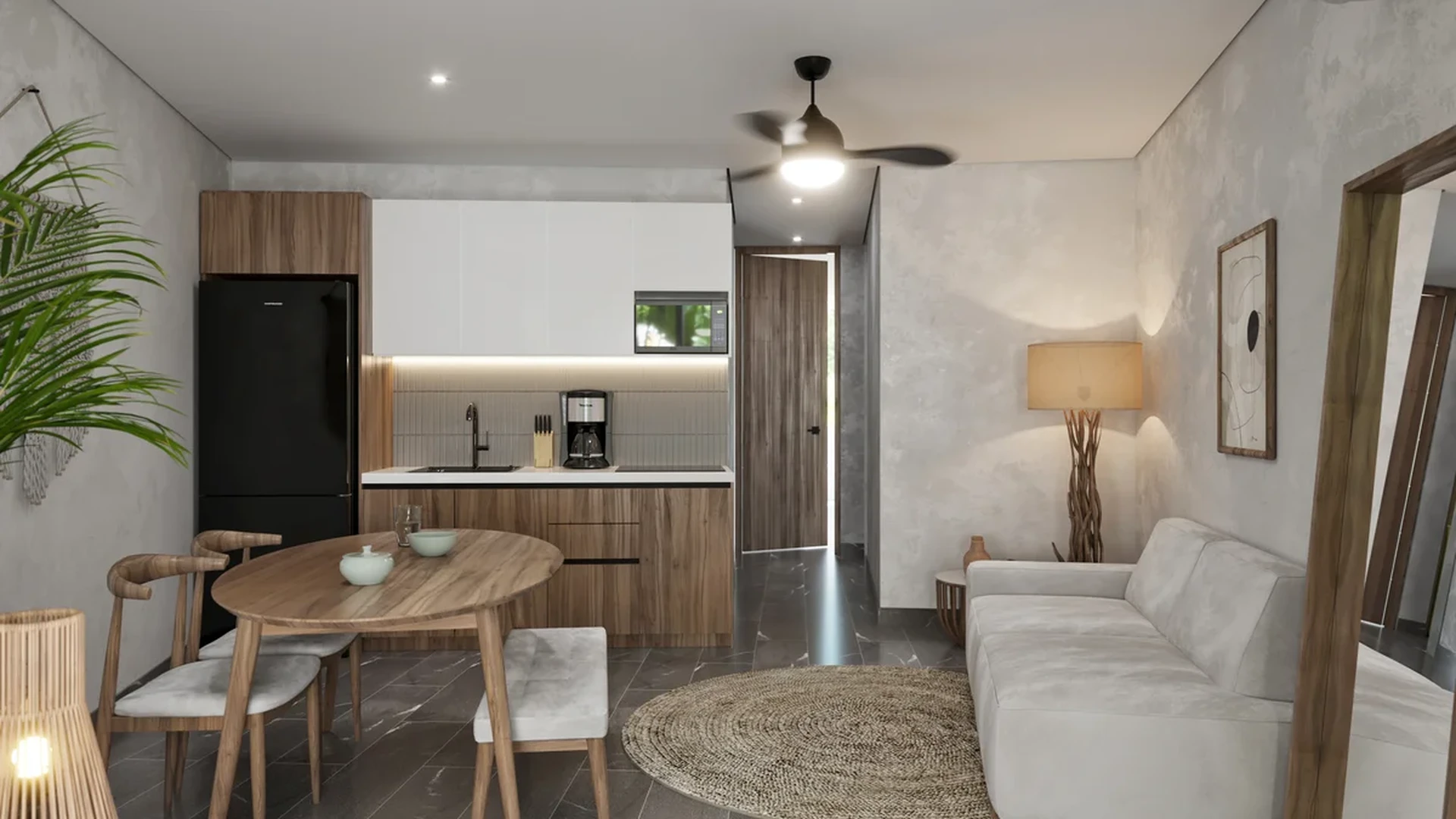 Image of a Open Concept Living, featuring Modern Kitchenette and Dining Nook.