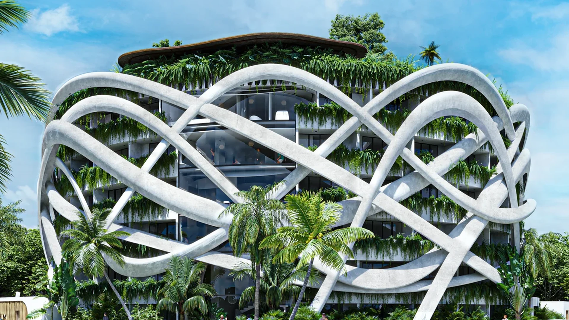 Image of a Sculptural Facade, featuring Biophilic Design and Vertical Gardens.
