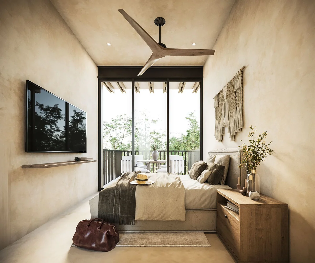 Image of a Bedroom, featuring Private Balcony and Floor-to-Ceiling Windows.