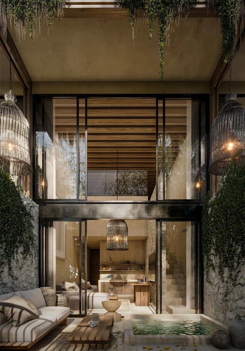 Image of a Private Plunge Pool, featuring Indoor-Outdoor Living and Natural Stone Walls.