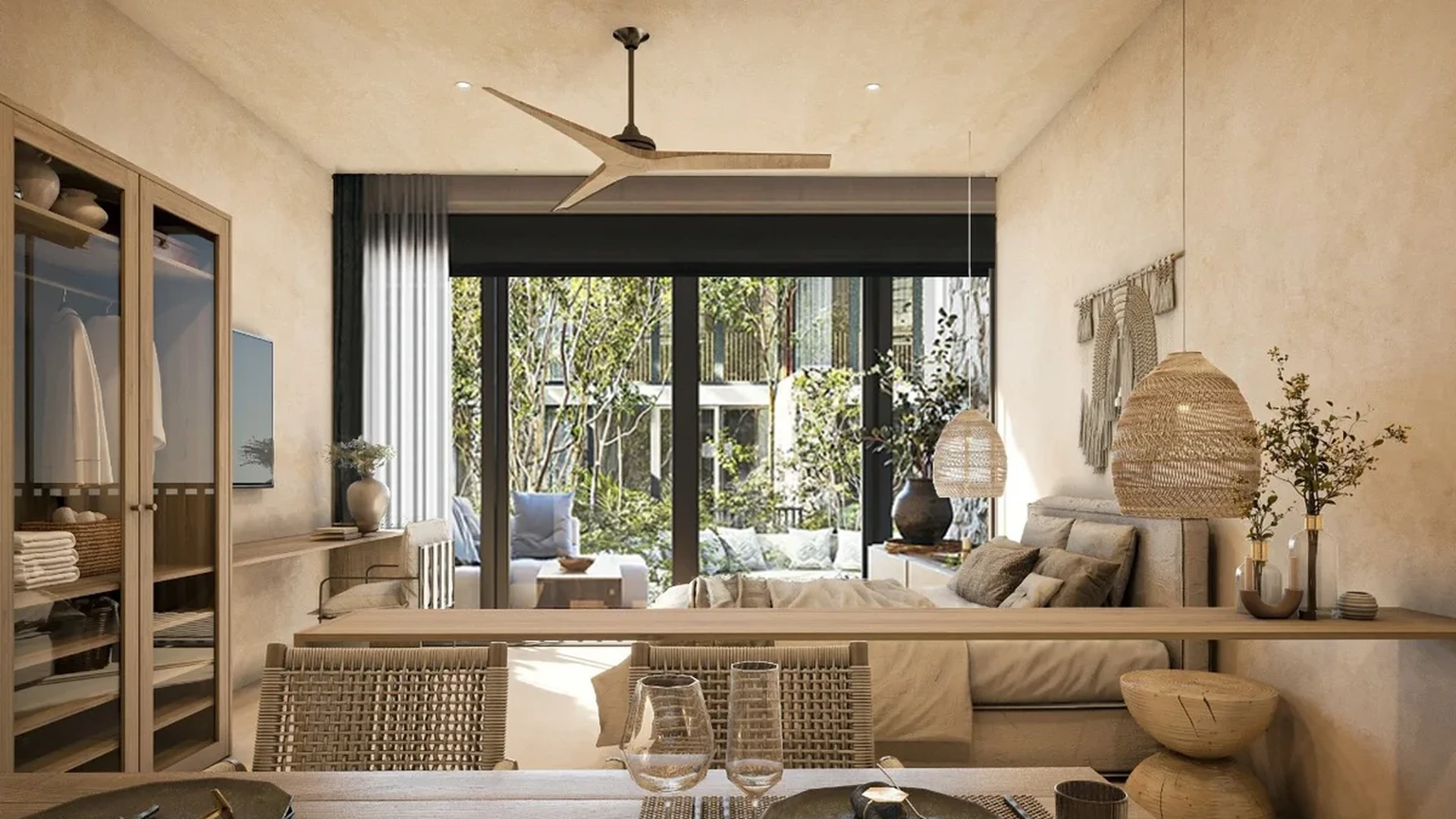 Image of a Studio Apartment, featuring Open Concept Living and Private Balcony.