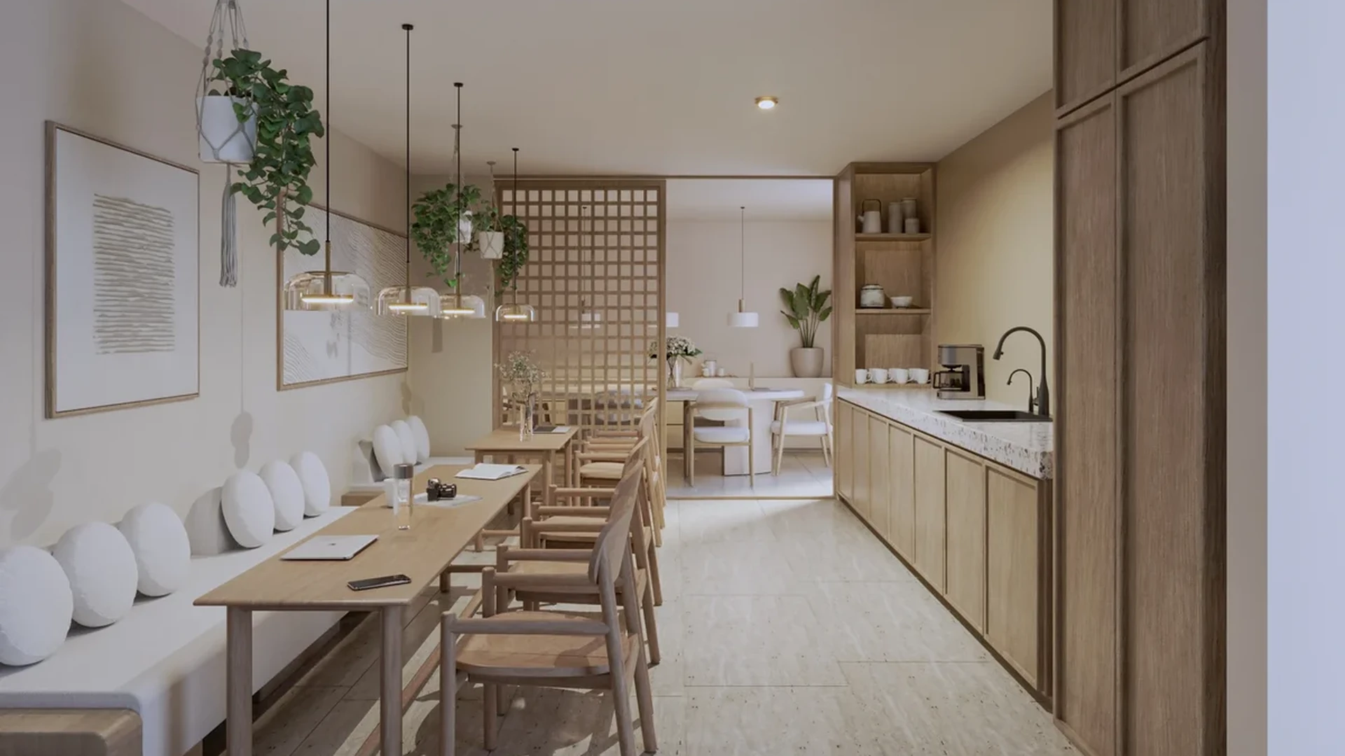 Image of a Coworking Space, featuring Residents' Lounge and Japandi Design.