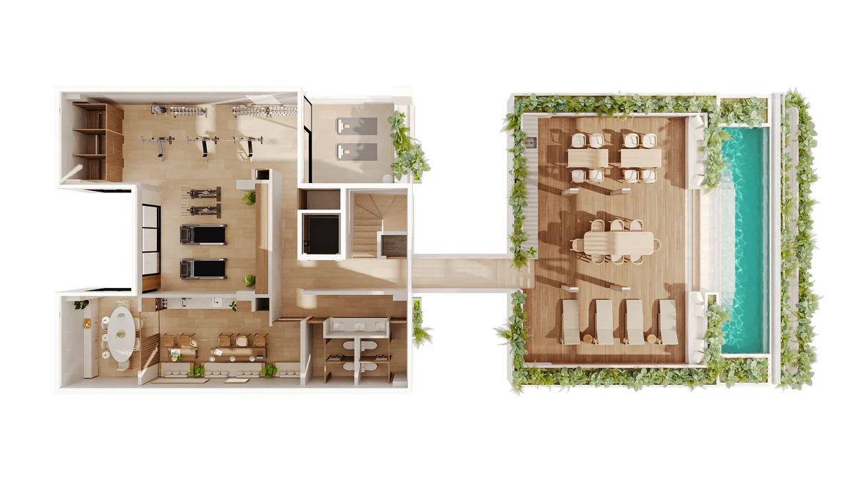 Image of a Rooftop Terrace, featuring Private Gym and Wellness Center.