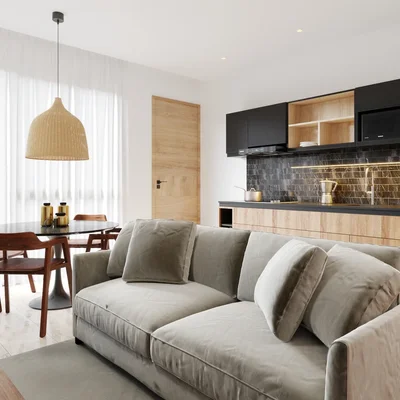 Image of a Open-Concept Living, featuring Modern Kitchen and Dining Area.