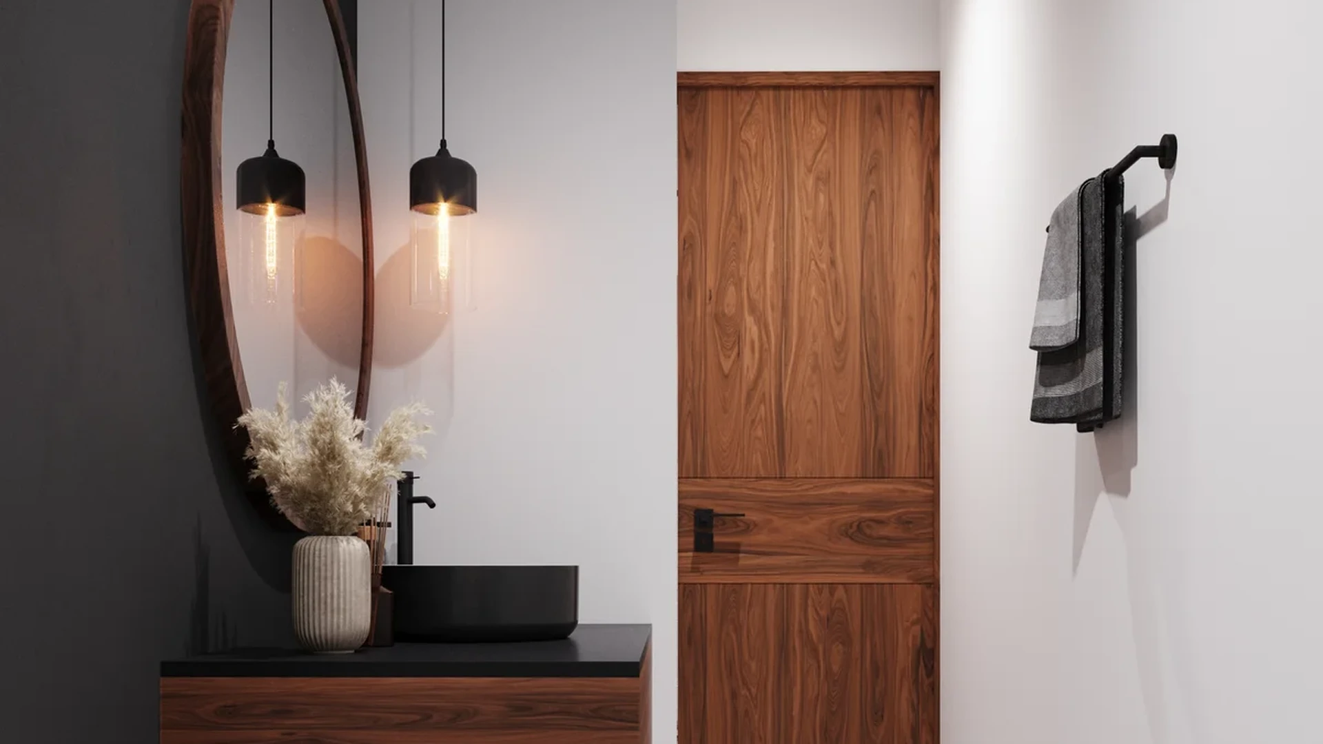 Image of a Modern Bathroom, featuring Floating Wood Vanity and Vessel Sink.