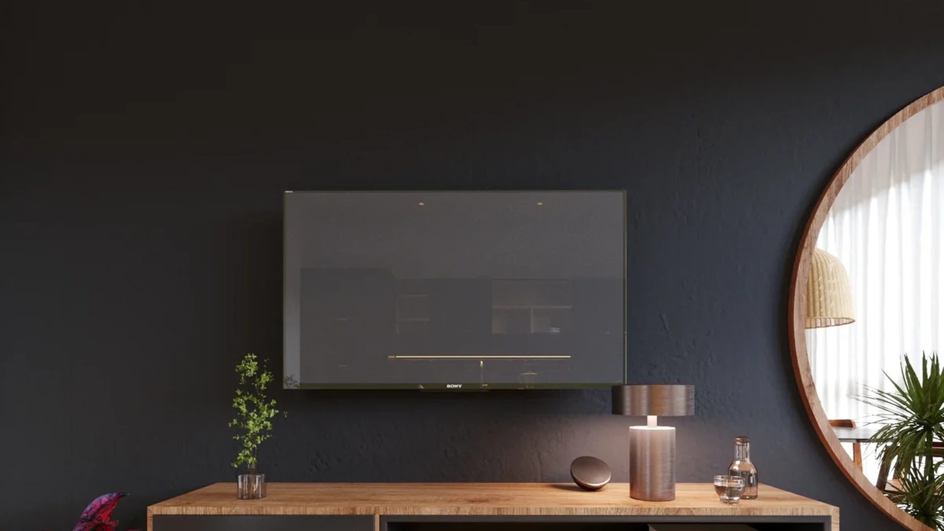 Image of a Living Room, featuring Modern Design and Dark Accent Wall.