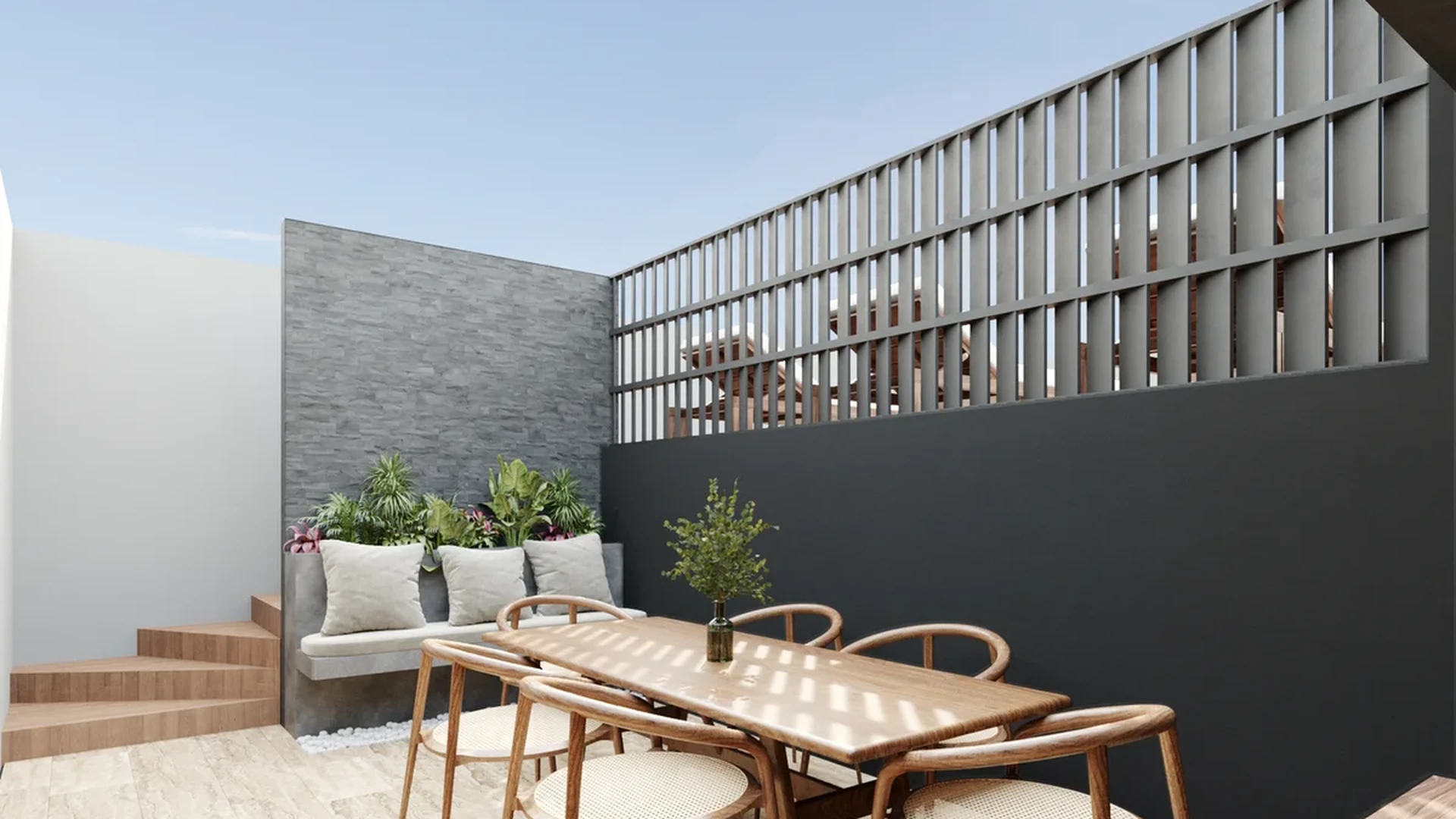 Image of a Private Patio, featuring Outdoor Dining Area and Stone Tile Flooring.
